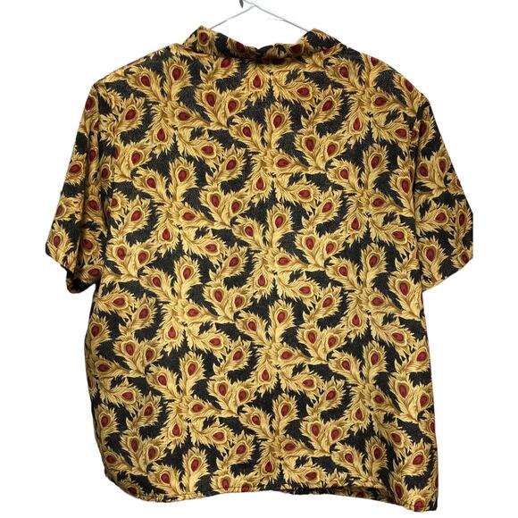 SHIP'N SHORE Woman Shirt Peacock Feather Print Gold Red Black Patterned - Picture 6 of 12